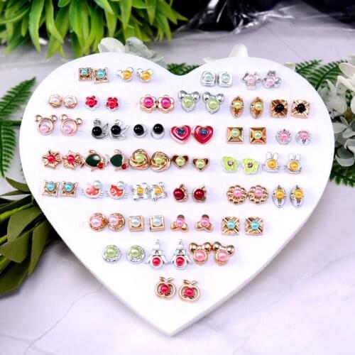 36 Pairs/set Mix Mini Handmade Beaded Clay Earring Stud Sets Heart Earring Set For Child With Heart Box Earrings Party Jewelry