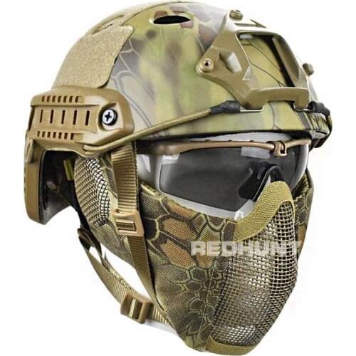 Tactical PJ Fast Helmet Goggle Steel Mesh Mask Protect Ear Foldable Half Face Helmet Cover for War Game CS Paintball Hunting