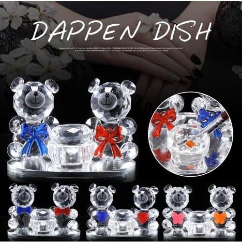 Dappen Dish Acrylic Liquid Powder Dappen Dish Cute Sweet Bear Glass Crystal Cup with Lid Manicure Tool for Nail Art