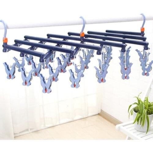 Windproof Retractable Hangers Foldable Clothes Pants Sock Underwear 29 Clip Roller Drying Rack Household Multi-head Clothespin