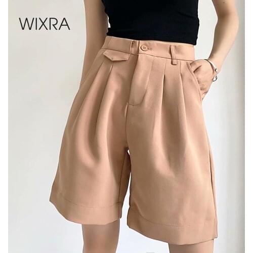 Wixra Women Design Shorts Pockets High Waist Solid Wide Leg Stylish OL Style Streetwear For Female Summer