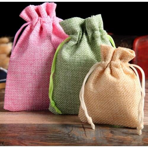 1Pc Linen Jute Drawstring Bag Burlap Pouch Gift Jewelry Packages for Wedding Favors Supplies Party Christmas Candy Bag Pouches