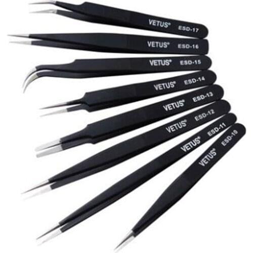 1PCS Original Vetus ESD Precision Tweezers Stainless Steel Anti Acid Magnetic BGA Rework Welding Tools
