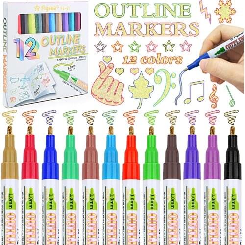 12/18color Metallic Colors Outline Marker Pen Gold Glitter Double Line Pen Painting DIY Photo Album Making Card Art Supplies