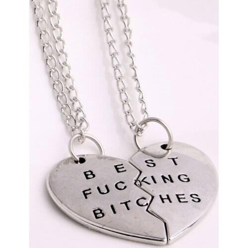 12Set/Lot New Arrival Chic 2PC Broken Heart Pendant Necklace Best Bitches Friends Forever Women Charm Chain Jewelry Collar Gifts