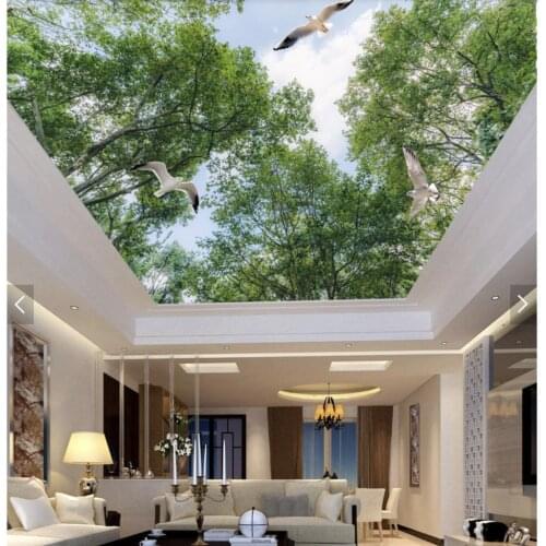 1852 Seagull flying in the forest PVC Stretched Ceiling Film For Home decoration