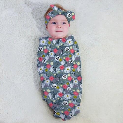 2 Pcs Newborn Swaddle Blanket Wrap Blanket For Baby Girls Boys Warm Sleeping Bag+Headband Set Infant Receiving Blanket