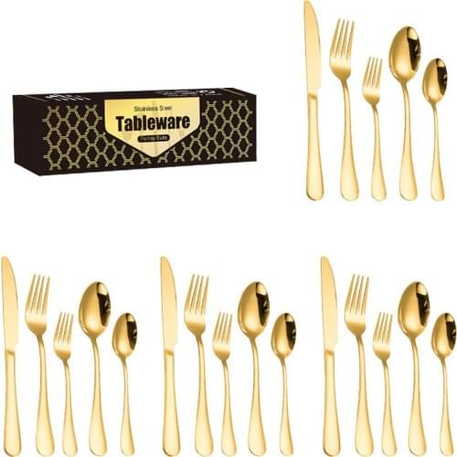 20pcs Black Gold Gift Box Stainless Steel Tableware Set Knife Fork Spoon Luxury Cutlery Set Gift Box Flatware Dishwasher Safe