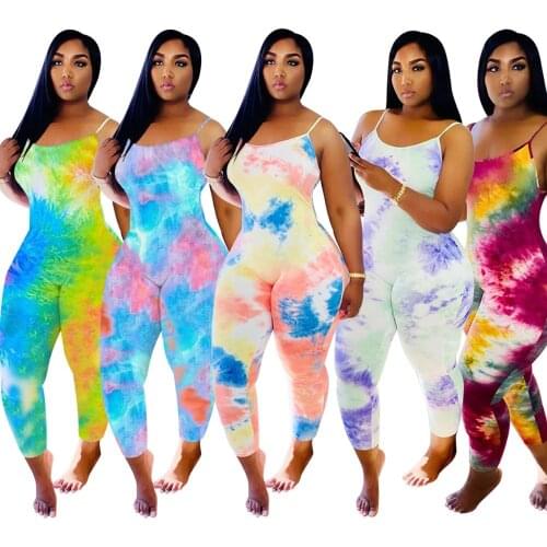 2020 Summer Women Jumpsuits Street Rompers Strap Draped Gradient Print Sexy Night Club Party Bandage One Piece Outfits GL543