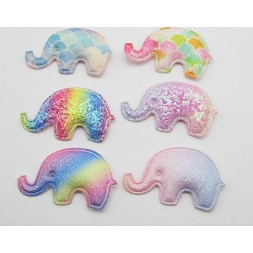 24pcs/lot 5.5*3cm Multi color Glitter elephant Padded Appliques for DIY Accessories Craft Handmade Decoration