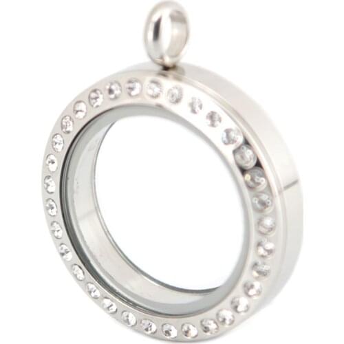 25mm round screw crystal stainless steel Memory living glass locket pendant , glass locket floating charms for Women