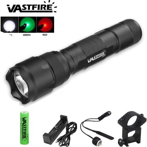 502B Q5 LED Flashlight Torch Hunting Bright Red/Green/White Color Light+18650 Rechargeable Battery+Charger