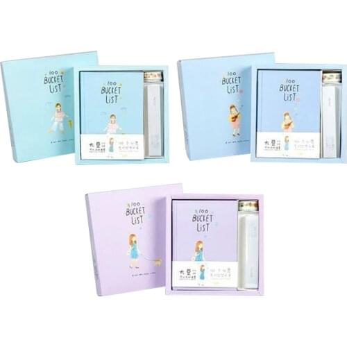 A5 Kawaii 100 Bucket List Diary Notebook Hand Books Planner Stationery with Tape Pen Ruler for Students Girls Children Gifts
