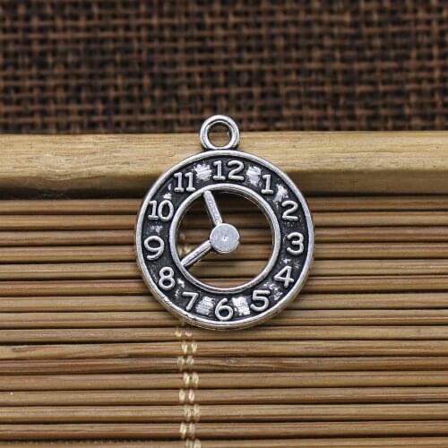 18pcs/Lot Antique Alarm Clock Pocket Watch Charm Silver Color Pendant Fit Diy Handmade Necklace Accessories Jewellery Making