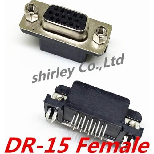 Free shiiping 50PCS serial port DR15 Female socket/Plug The connector 15pin copper DR-15 Three rows socket VGA 90 degrees