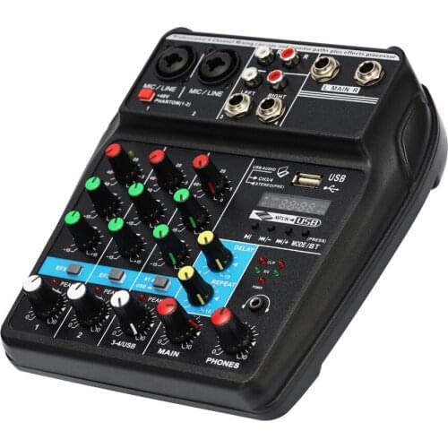 BT 4 Channels Sound Mixing Console Record 48V Phantom Power Monitor AUX Paths Plus Effects Audio Mixer with USB