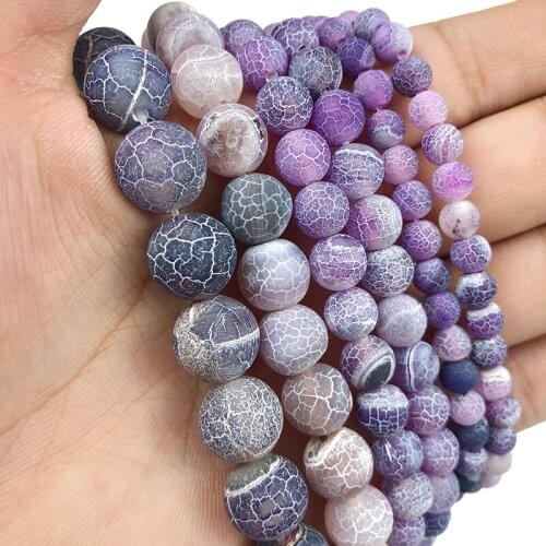 MKTREG Natural Purple Weathered agate beads Stone Round Loose bead ball 6/8/10/12MM Jewelry necklace bracelet DIY making 15inch
