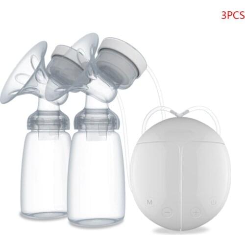 Electric Double Breast Pump Kit with 2 Baby Milk Bottles Nipple Suction Breast Massager Breastfeeding Assistant
