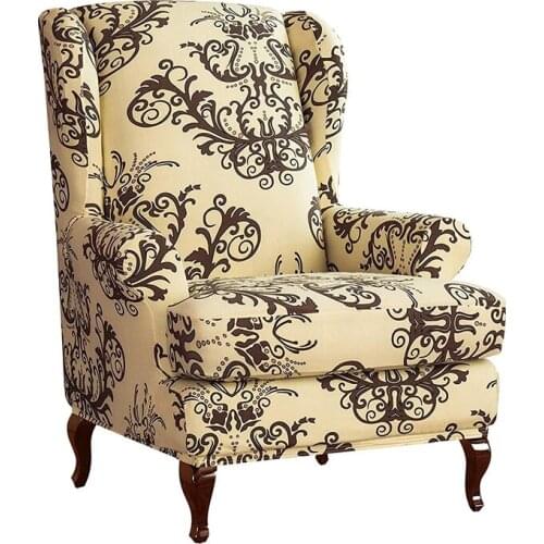 Printed Wing Back Chair Cover Spandex Stretch All-inclusive Armchair Slipcover Elastic Wingback Chair Cover for Wedding Dining