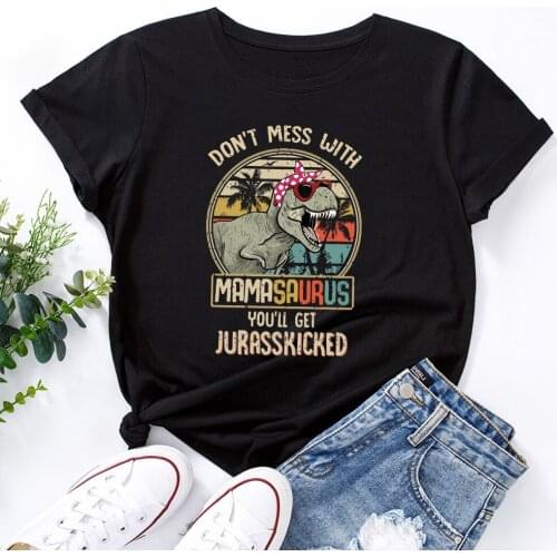 Don't Mess with MamaSaurus Womens Graphic Tees Cotton Short Sleeve Crew Neck Loose T Shirt Tops Female Summer Clothes