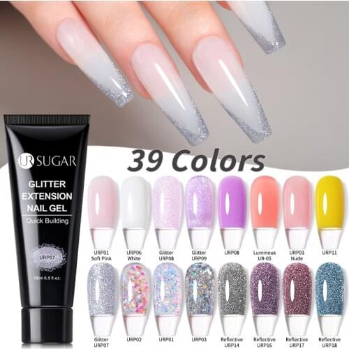 UR SUGAR Nude Pink Silver Glitter Extension Gel Nail Polish 39 Colors Acrylic Finger Quick Building Gel Varnish All For Manicure
