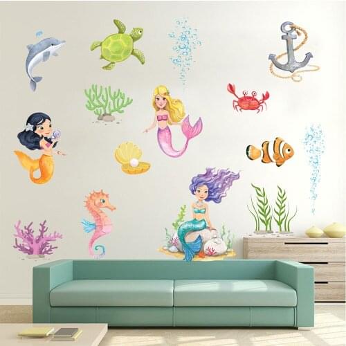 Hot Underwater World Mermaid Coral Wall Stickers Living Room Bedroom Childrens Room Decorative Girl Gift Home Decor