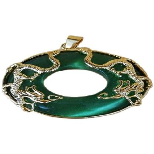 Inlaid with cat eye stone double dragon safety buckle Pendant
