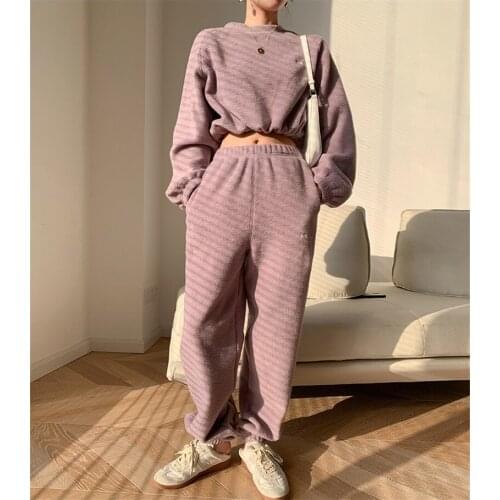 LMQ NEW Women Autumn Winter Two-Piece Sets Loose Padded Hoodies Sweatshirt And Pants Suits Navel Tops
