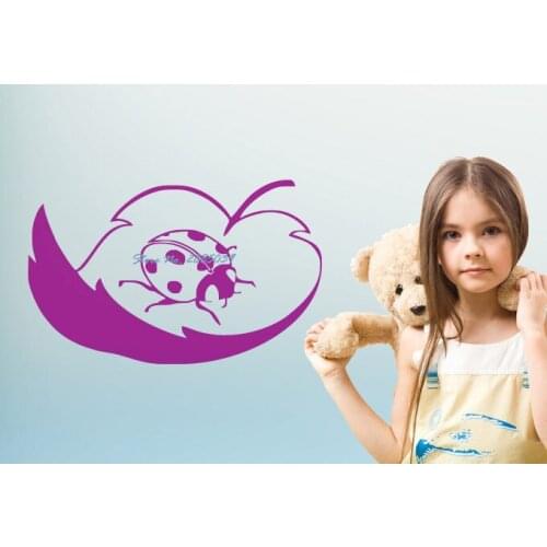 A cute Ladybug resting on a leaf Wall Stickrs Bedroom Romantic Art Sticker Self-Adhesive Vinyl Girl Nursery Wall Decal DIY LA176