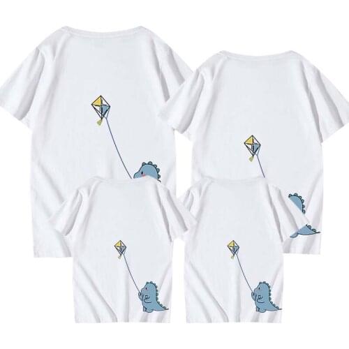 New Summer Family Matching Outfits T-shirts Back Cartoons Dinosaur Daddy Mom Kids Baby Clothes Boy Girl Top