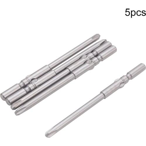5pcs 80-200mm Length Phillips Screwdriver Bits S2 5mm Shank Dia Round Shank Magnetic Bits 2.5PH1 3PH1 4PH1 4PH2 5PH1 5PH2