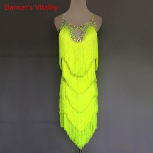 Latin Dance Dress 2019 New Luxury Diamond Tassel Performance Clothes Women Girls Latin Ballroom Dance Stage Competition Costumes