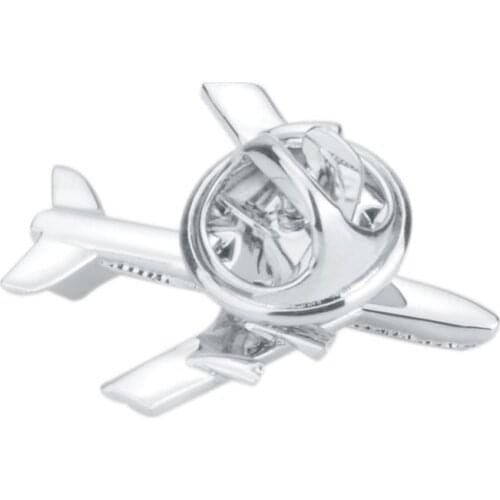 Silver Plated Brass Airplane Aircraft Plane Pin Brooch Jet Pin Badge
