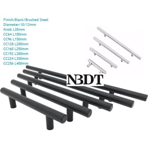 20Pcs/Lot Brushed Steel Black Stainless Steel Hollow T Bar Pull Knob Diameter 10mm 12mm,4" 6" 8" 10" 12" 14" 16"