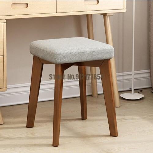 Stool Household Modern Makeup Dressing Stool Solid Wood Small Square Stool Economical Dining Table Stool Fabric Chair