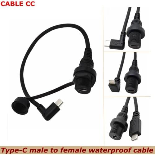USB-C 3.1 IP67 waterproof cable type c 90 degree male to female panel car ship dashboard installation connector extension cable