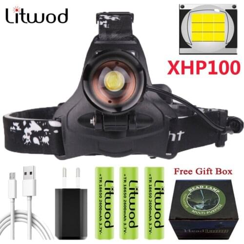 XHP100 9-Core Led Headlamp Zoomable Headlight Waterproof Powerbank USB Rechargeable 18650 Battery Head Flashlight Lamp Litwod