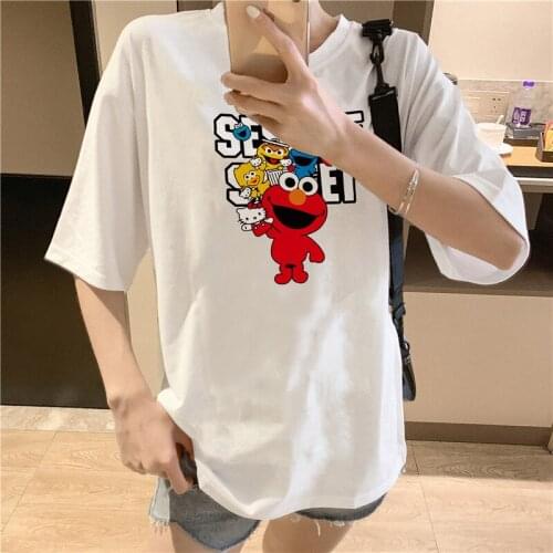Funny T Shirts Women Summer 2020 Korean Style Streetwear Casual Cartoon Print Short Sleeve White Top tee shirt femme T339