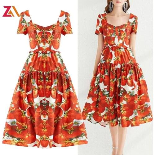 ZALady designer runway party evening festival dress floral zevity summer basic elegant square collar women festival clothing