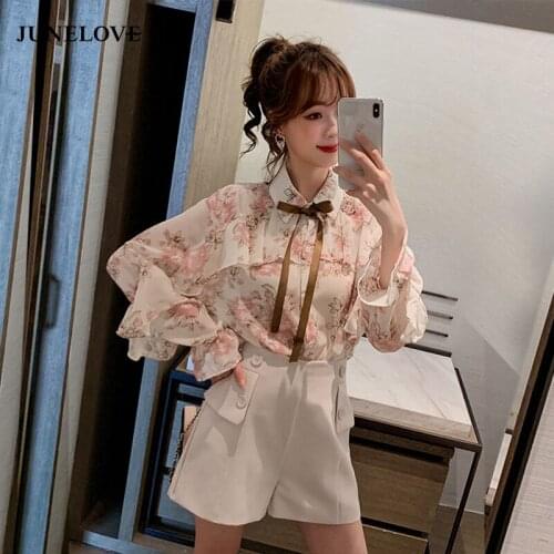 Bella Philosophy Women Spring Long Sleeve Shirts Vintage Print Floral Female Sweet Blouse Casual Holiday Lady Lace-Up Boho Tops