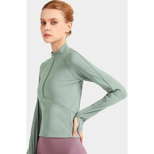 Women’s Slim Fit Lightweight Half Zip Up Yoga Workout Jacket Running Track Sweatshirt With Thumbholes Green