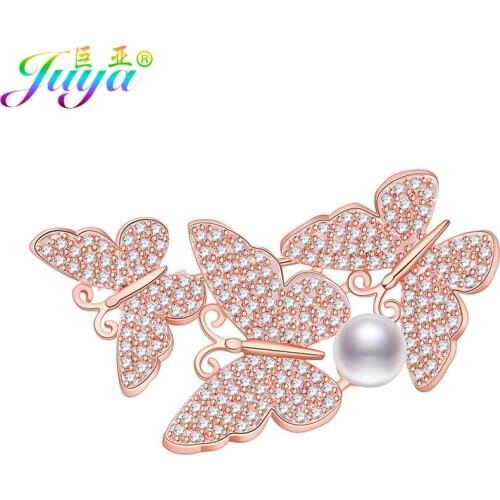 Women Fashion Vintage Brooches Gold/Rose Gold/White Gold Crystals Butterfly Scarf Pins Decoration Pearls Brooches Jewelry