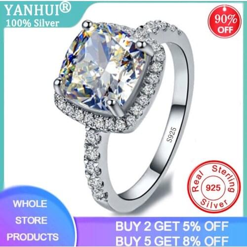 YANHUI With Certificate Women Accessories 925 Solid Silver Rings For Wedding Engagement Zirconia Jewelry Fine Rhinestone Anillos