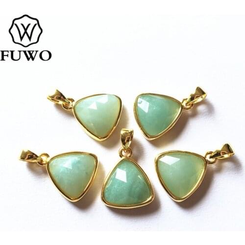 FUWO Wholesale Womens Amazonite Bead Pendant With Gold Color Plated Anti Tarnish Semi Precious Stone For Jewelry Making PD288