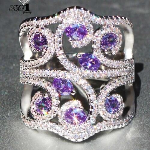 YaYI Jewelry Princess Cut 5.6 CT Purple Zircon Silver Color Engagement Rings wedding Heart Rings Girls Party Rings Gifts