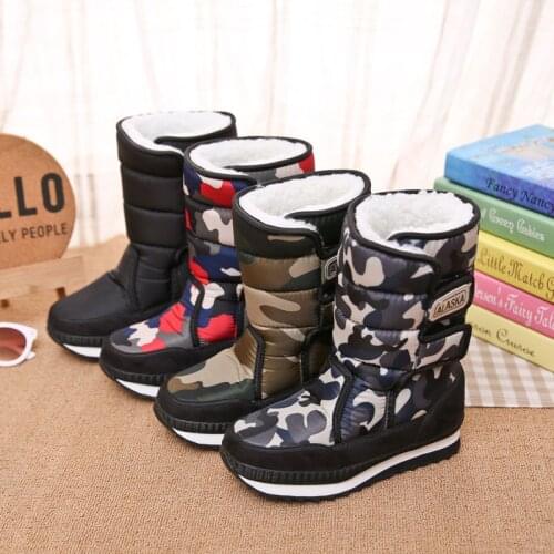 Winter Kids Thick Thermal Camouflage Snow Boots Boys Girls Outdoor Hiking Camping Climbing Skiing Waterproof Warm Cotton Shoes