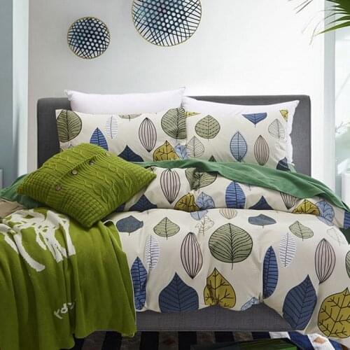 100% Cotton Sanding Printed Flower Bedding Set Cartoon Bed Sheet set Duvet Cover Pillowcase Queen King 4pcs colorful leaf tree
