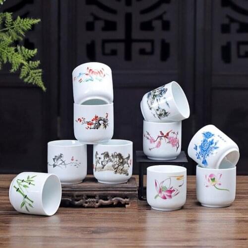 2pcs/set Japanese Style Porcelain Tea Cup Set Resturant Household Drinking Tool Flower Bambbo Pattern Tea Bowl Kitchen Teaware