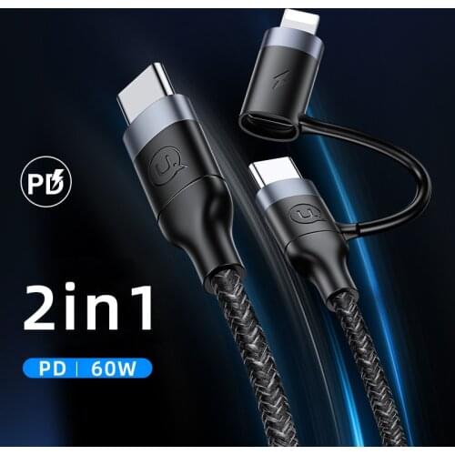 2 in 1 60W PD Fast Change Cable USB C Type C to Type C Lightning Cable for iPhone iPad Notebook Samsung Huawei Xiaomi Data Cord