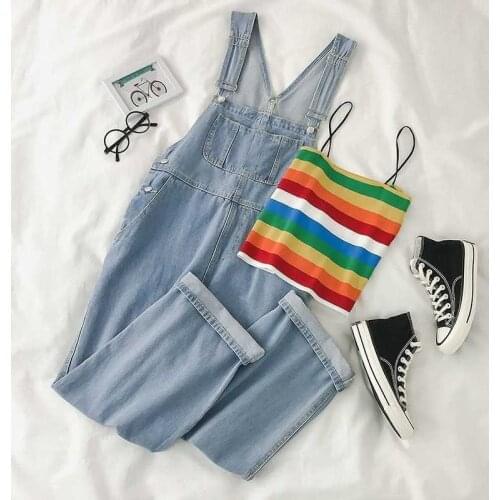 2021 Spring Autumn New Denim Suspenders Womens Korean Straight Bodycon Pants Jeans Jumpsuit Women Elegance Rompers Overalls